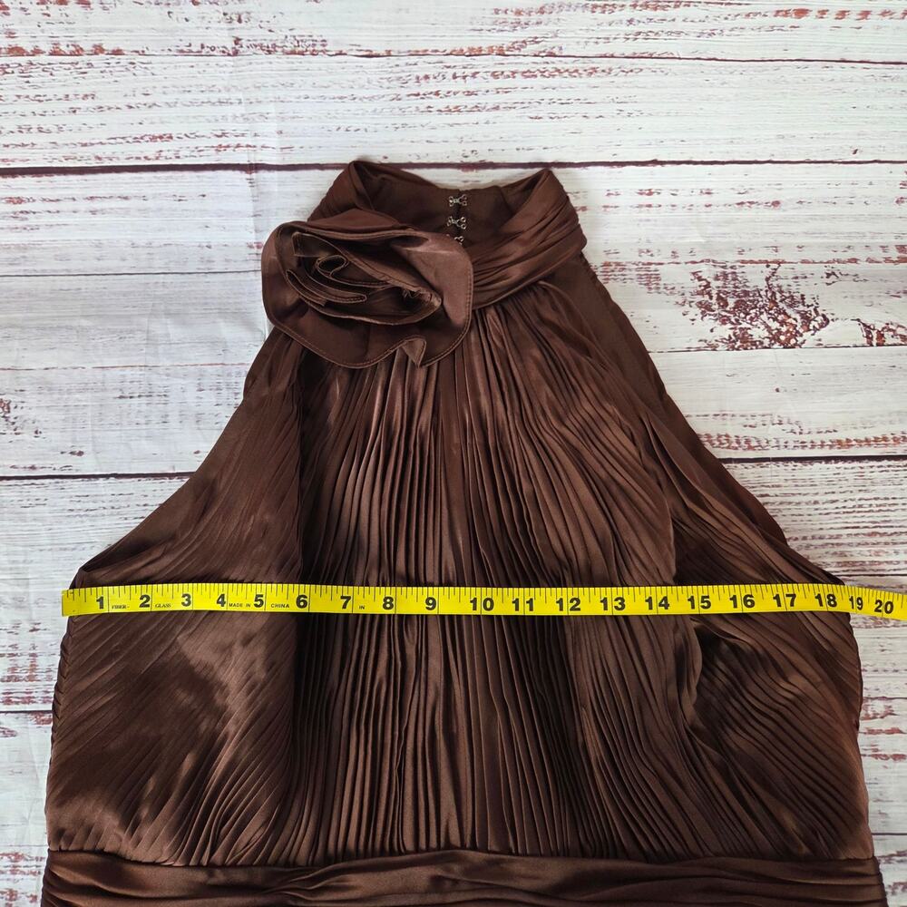Mac Duggal Formal Tea-Length Dress 14 Cocoa Brown Asymmetric Pleated Ruffle NWT - Picture 12 of 16